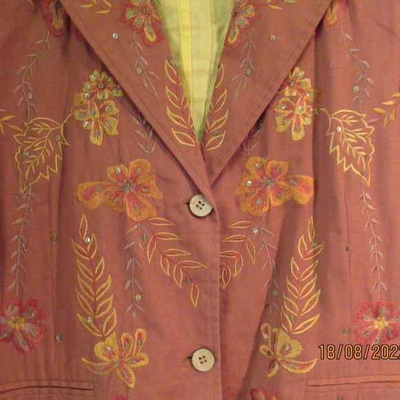 Coldwater Creek  Embroidered Jacket w/ Flowers & Leaves Sz 1X - Picture 2 of 4
